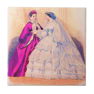 1861 French fashion plate wedding gown Ceramic Tile
