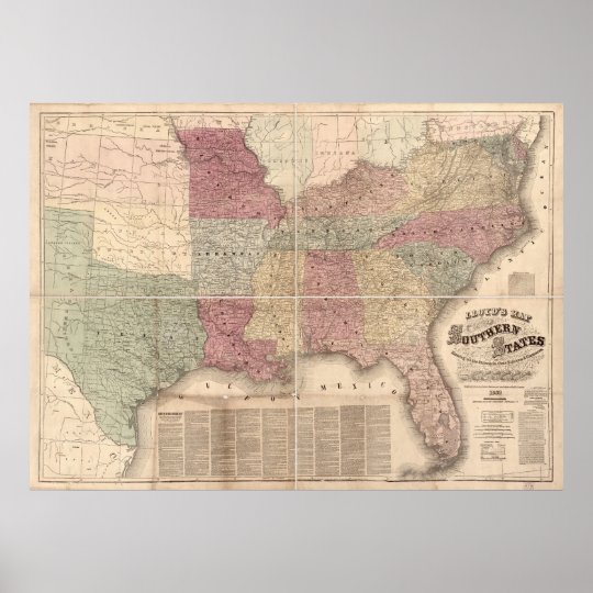 1862 Map of Southern States of America Poster | Zazzle.com