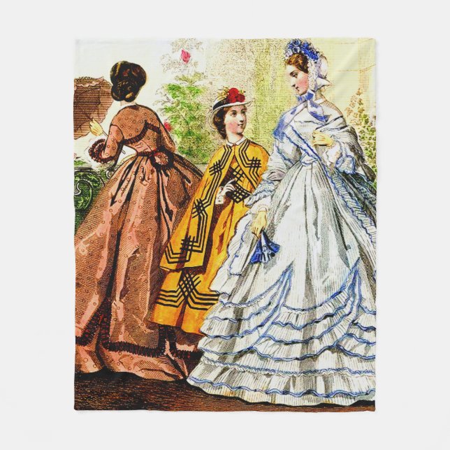 1863 Journal Des Jeunes Personnes fashion print Fleece Blanket (Front)