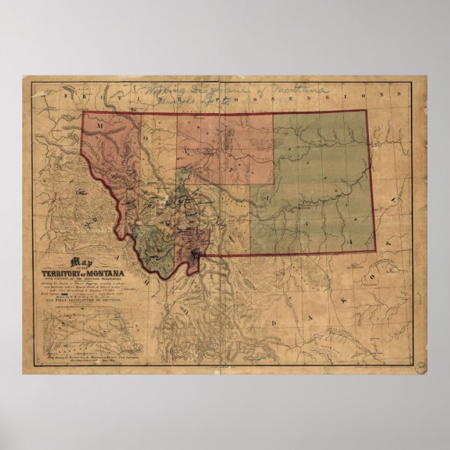 1865 Map of Montana Poster (Front)
