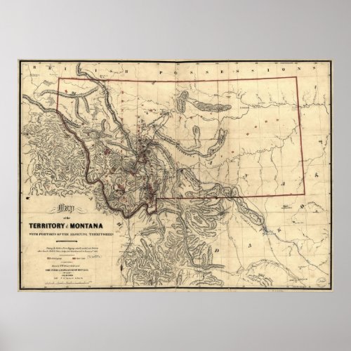 1865 map of Montana Territory Poster