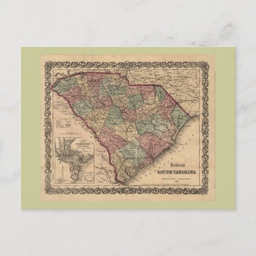 1865 South Carolina Map Postcard