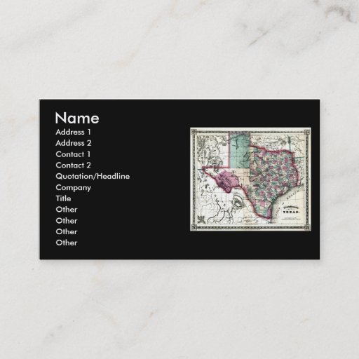 Customizable 1866 Antiquarian Map of Texas by Schönberg & Co. Business Card Template