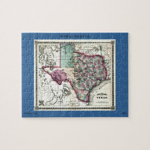 1866 Antiquarian Map of Texas by Schnberg  Co Jigsaw Puzzle