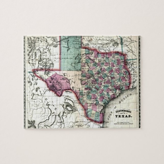 1866 Antiquarian Map of Texas by Schönberg & Co. Jigsaw Puzzle (Horizontal)