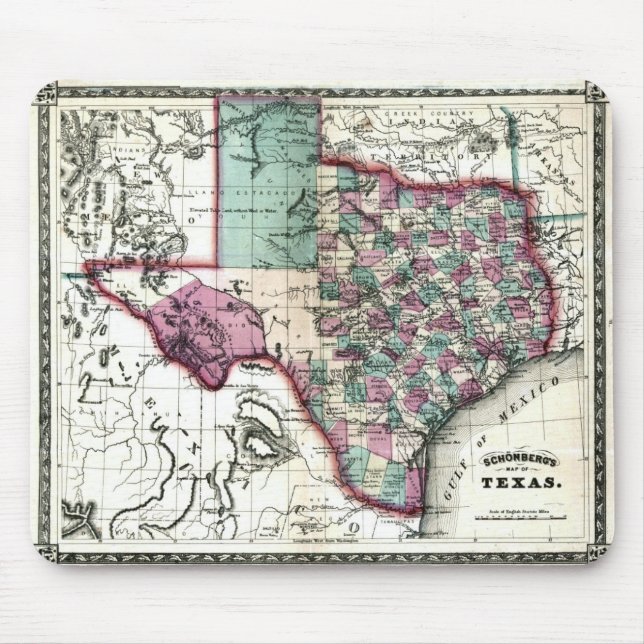 1866 Antiquarian Map of Texas by Schönberg & Co. Mouse Pad (Front)