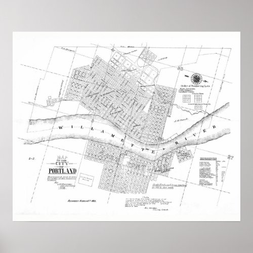 1866 City of Portland Oregon map poster