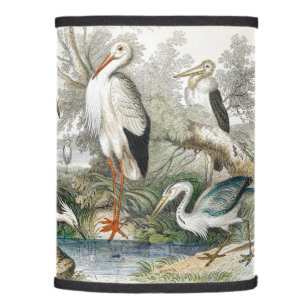 1866 Crane White Stork Heron Little Egret Tree Lamp Shade