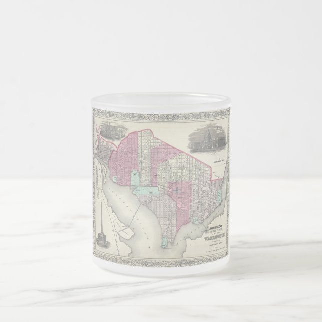 1866 Johnson Map of Washington D.C. Frosted Glass Coffee Mug (Center)
