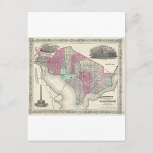 1866 Johnson Map of Washington D.C. Postcard
