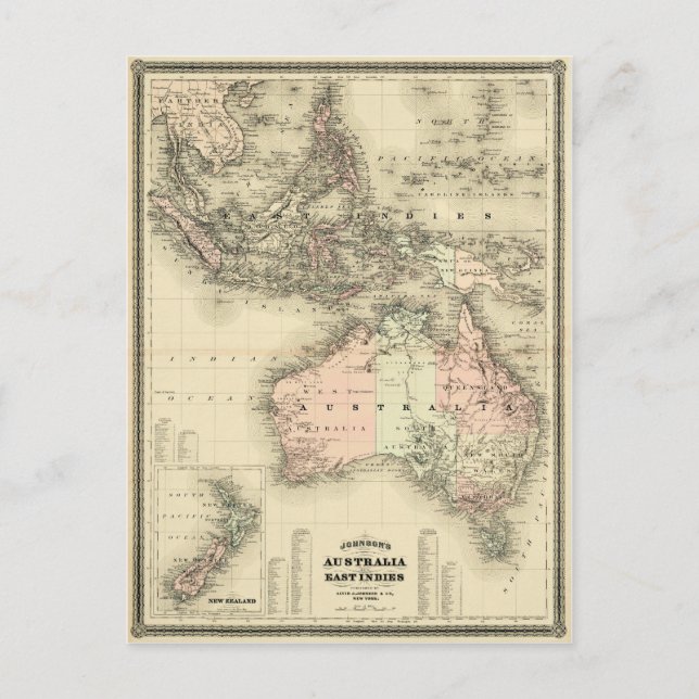 1867 Australia and East Indies Vintage Map Postcard (Front)