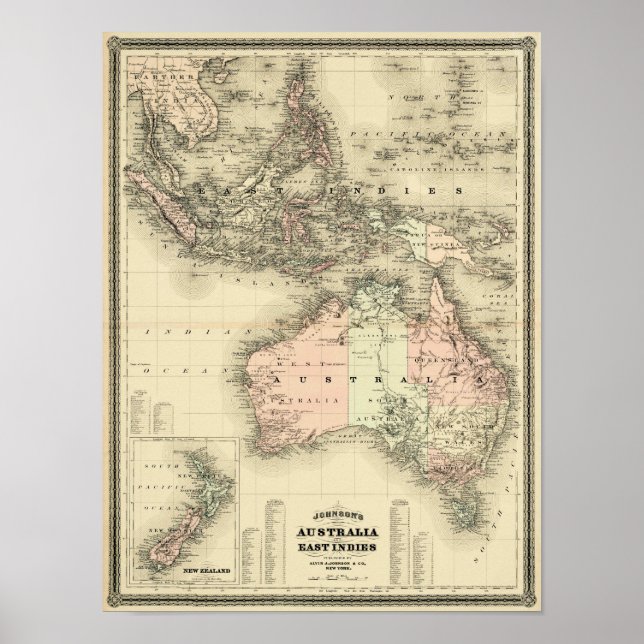 1867 Australia and East Indies Vintage Map Poster (Front)