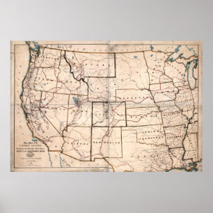 1867 Map of STAGECOACH and MAIL ROUTES Poster