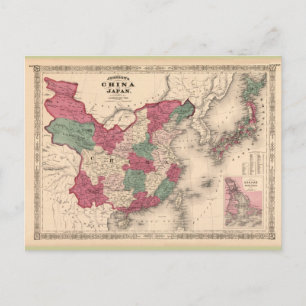 1868 Map - Johnson's China and Japan Postcard