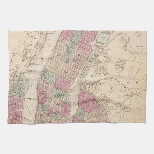 1868 Map of New York and Brooklyn Towel (Horizontal)