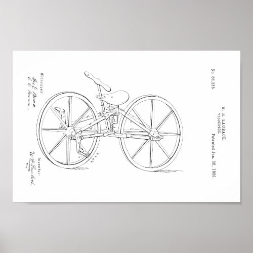 1869 Vintage Bicycle Velocipede Patent Art Print