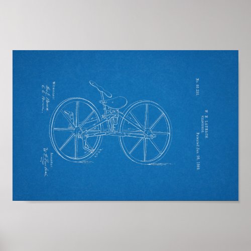 1869 Vintage Bicycle Velocipede Patent Blue Print