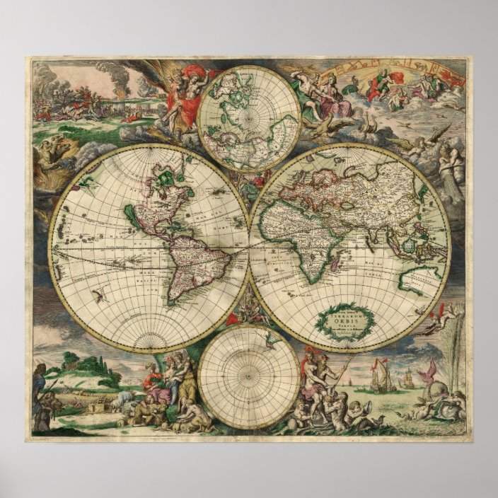 1869 World Map Poster | Zazzle