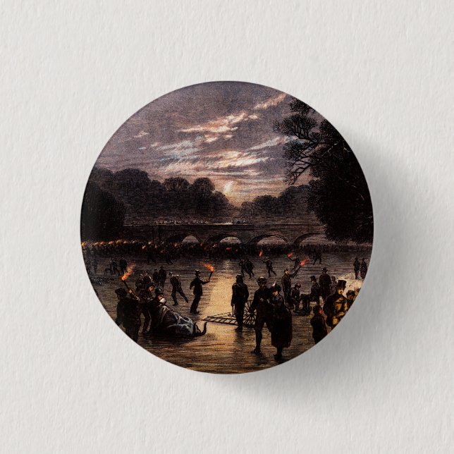 1870 Ice Skating in London Pinback Button (Front)