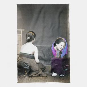 1870 Japanese Woman in Dressing Room Towel