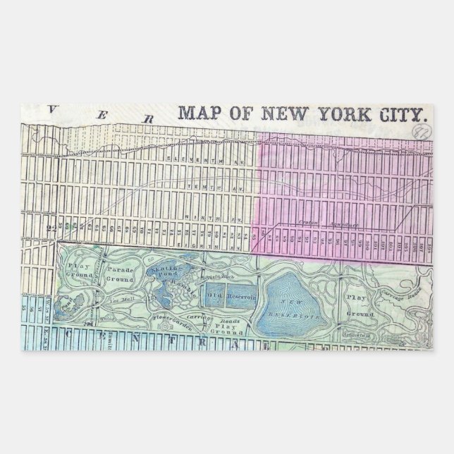 1870 Map New York City Central Park Rectangular Sticker (Front)