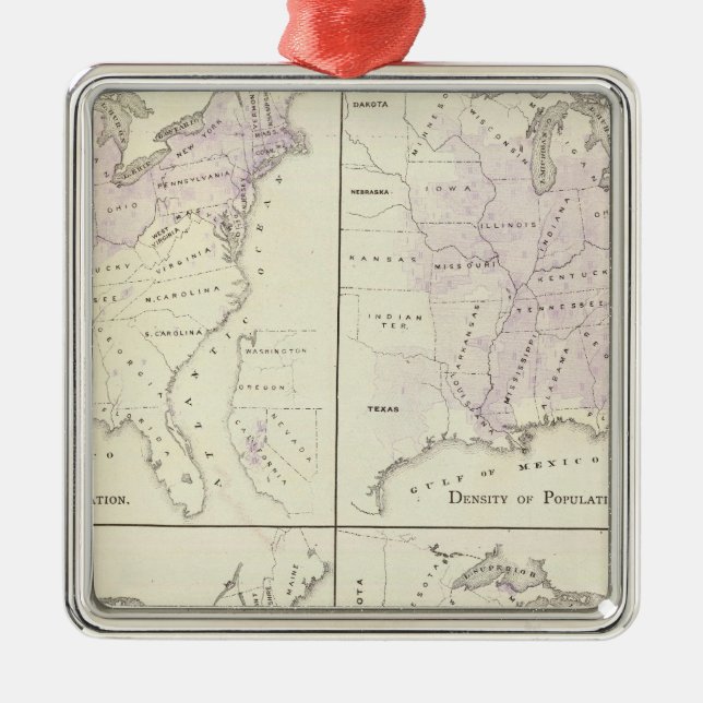 1870 United States census maps Metal Ornament (Front)