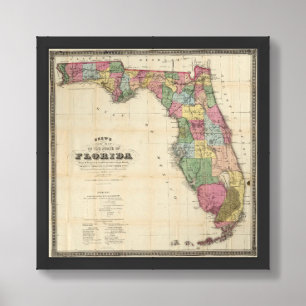 1870 Vintage Map of Florida Framed Art