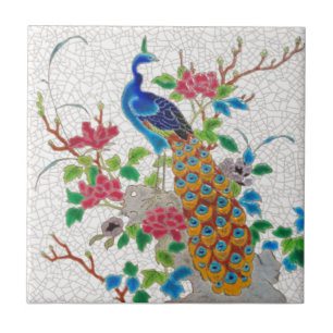 1870s Aesthetic French Longwy Peacock Repro Ceramic Tile