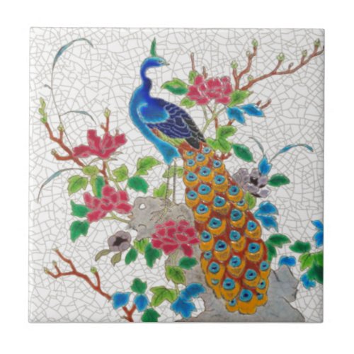 1870s  Aesthetic French Longwy Peacock Repro Ceramic Tile