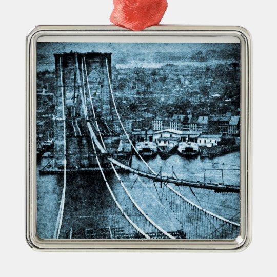 1870s Construction of Brooklyn Bridge New York Metal Ornament