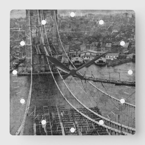 1870s New York City Brooklyn Bridge Construction Square Wall Clock