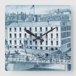 1871 Aurora Illinois Woolen Mills Square Wall Clock