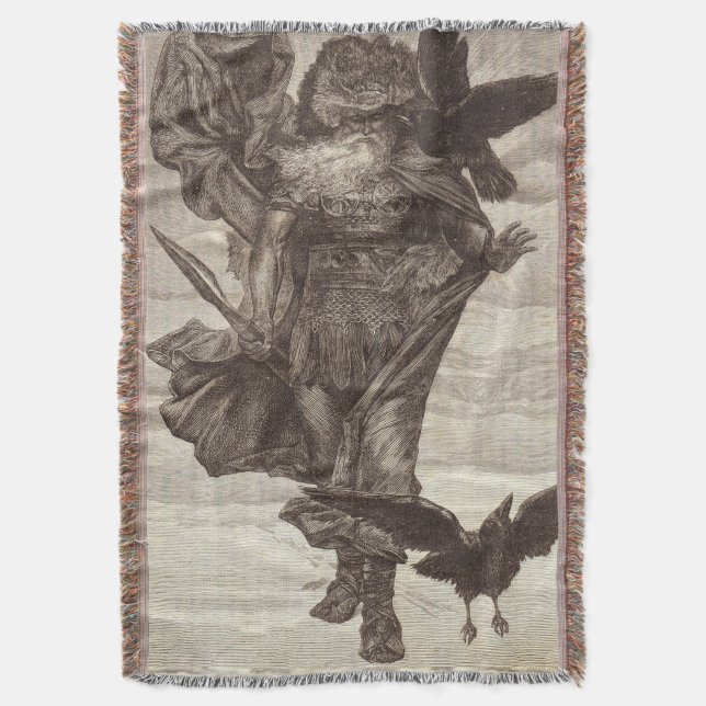 1871 Odin, Norse God of Wisdom Throw Blanket (Front Vertical)