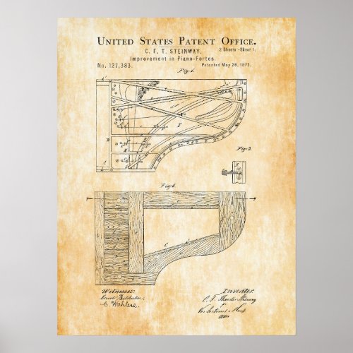 1872 Steinway Piano Forte Patent Poster