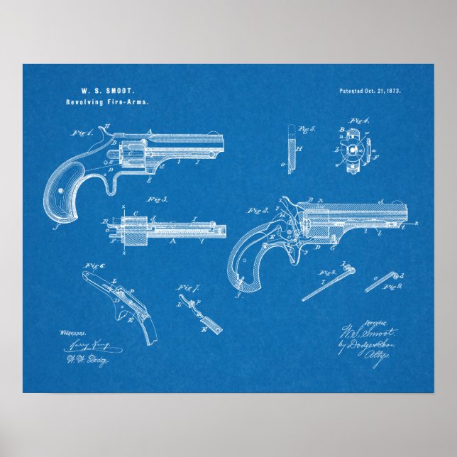 1873 Gun Revolver Patent Art Drawing Print (Front)