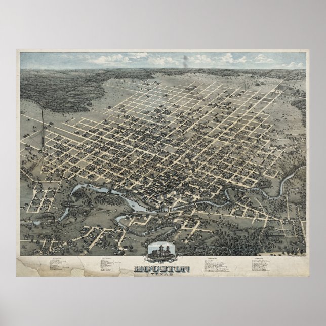 1873 Houston, TX Birds Eye View Panoramic Map Poster (Front)