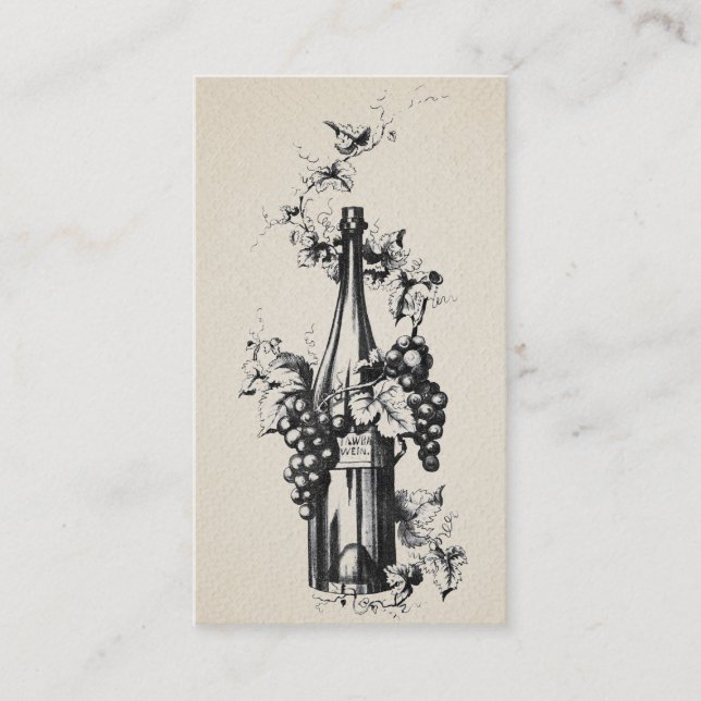 1873 Vintage Wine Bottle with Grapes and Leaves Business Card (Front)