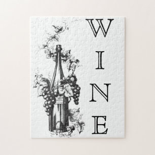 1873 Vintage Wine Bottle with Grapes and Leaves Jigsaw Puzzle