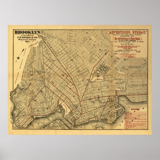 1874 Brooklyn Rail Map Poster | Zazzle.com