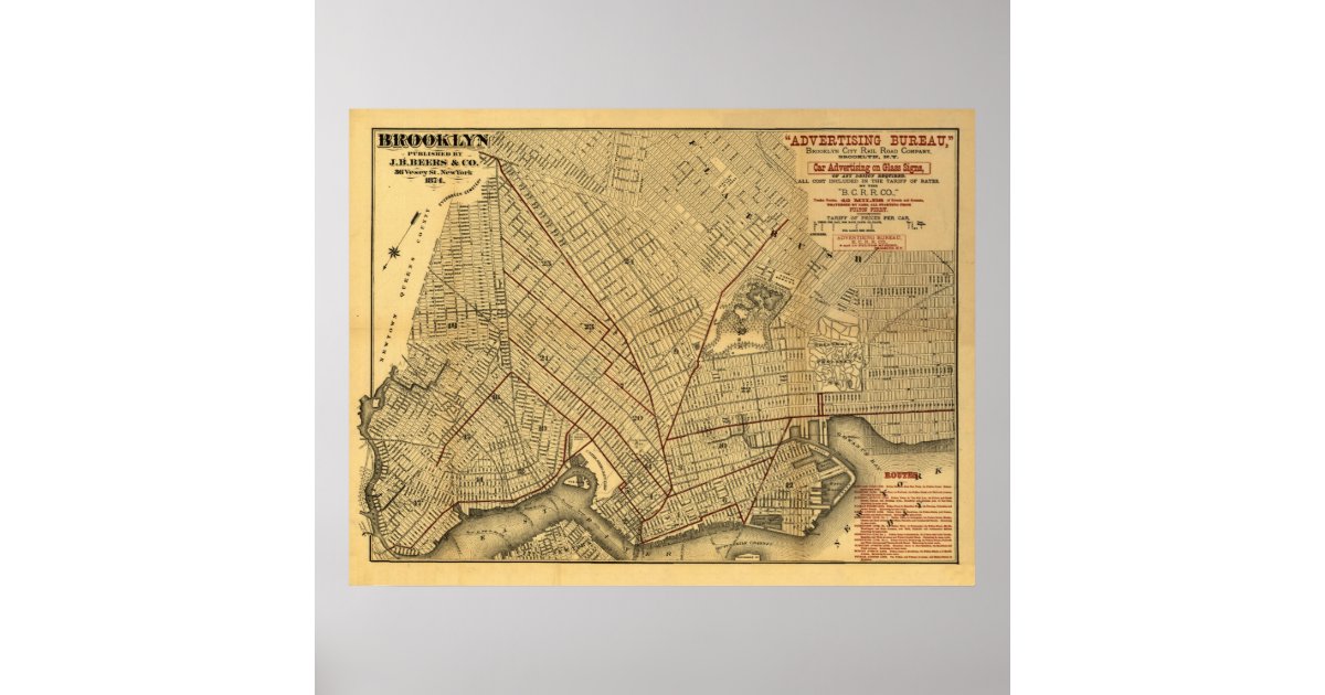 1874 Brooklyn Rail Map Poster | Zazzle.com