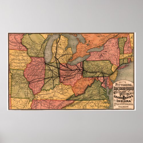 1874 Pennsylvania Railroad Map Poster
