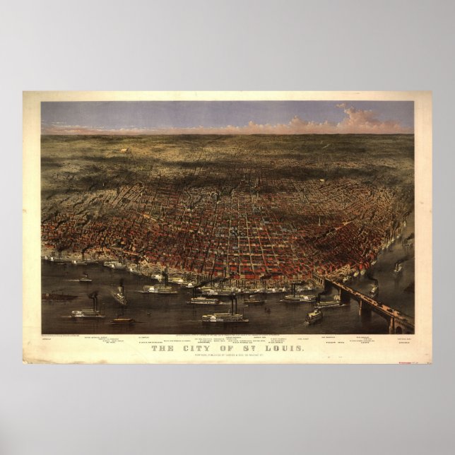 1874 St. Louis MO Birds Eye View Panoramic Map Poster (Front)