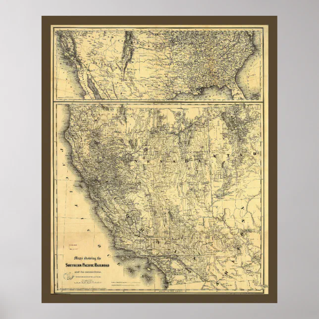 絵画 SOUTHERN CALIFORNIA ARTERIAL MAP 1875 Southern Pacific Railroad Map Poster | Zazzle