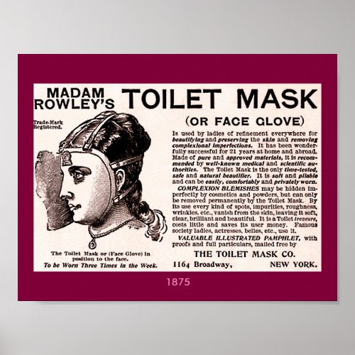 1875 Vintage Beauty Aid Toilet Mask or Face Glove Poster