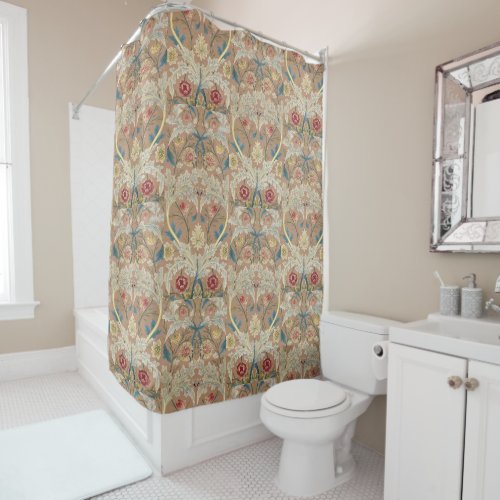 1875 Vintage William Morris Floral Embroidery Shower Curtain