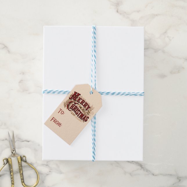1876 Merry Christmas Gold Gift Tags (With Twine)