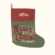 1876 Merry Christmas Gold Large Christmas Stocking