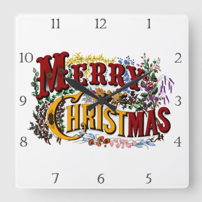 1876 Merry Christmas Square Wall Clock (Front)