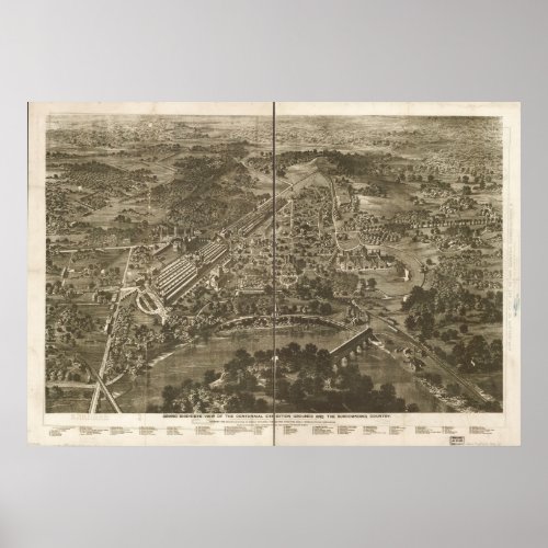 1876 Philadelphia PA Birds Eye View Panoramic Map Poster