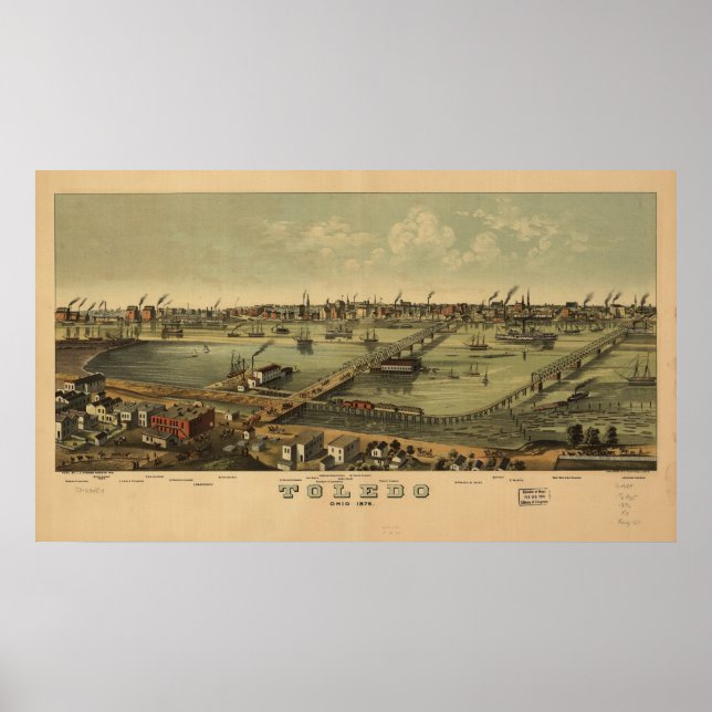 1876 Toledo, OH Birds Eye Panoramic Map Poster (Front)
